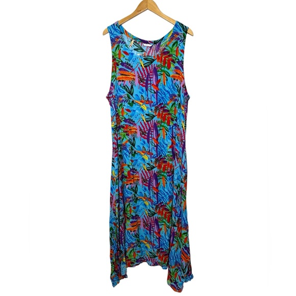 NWT Butterfly Floral 100% Rayon Womens Maxi Dress Size 3XL | Pockets | Paradise - Picture 1 of 7
